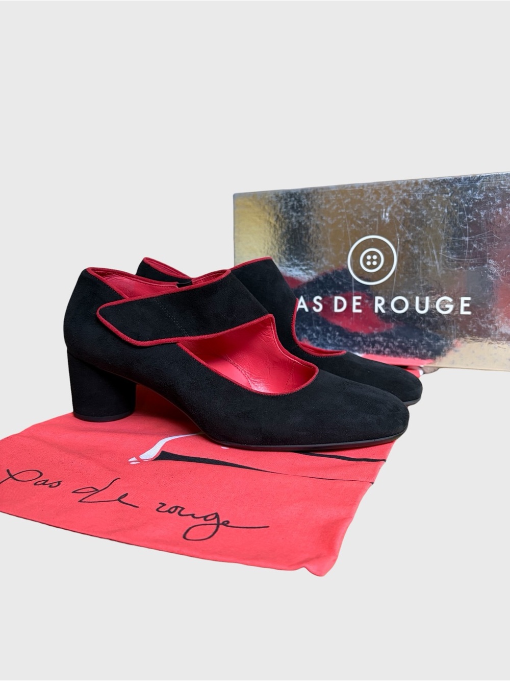 Pas de Rouge Chantal Black Suede Mary Jane Pumps 39 Feminine Quiet Luxury Italy
